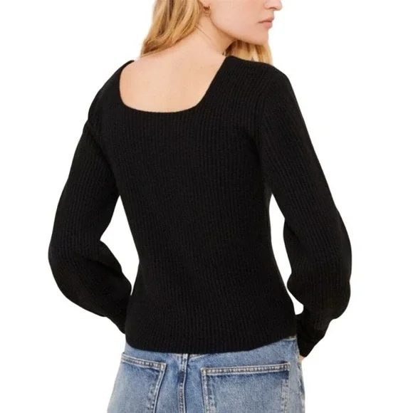 Madewell XXS Black‎ Sweater Square Neck Ribbed Knit Balloon Long Sleeve NWT $118 - Picture 2 of 12